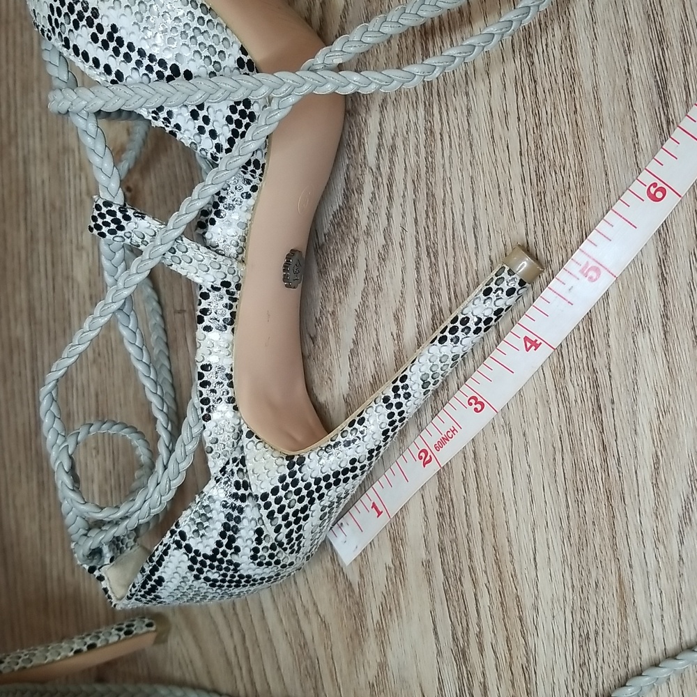 Daisy Street Womens Snake Print Open Toe Heels With Tassel Ties Size 5 - Picture 14 of 14